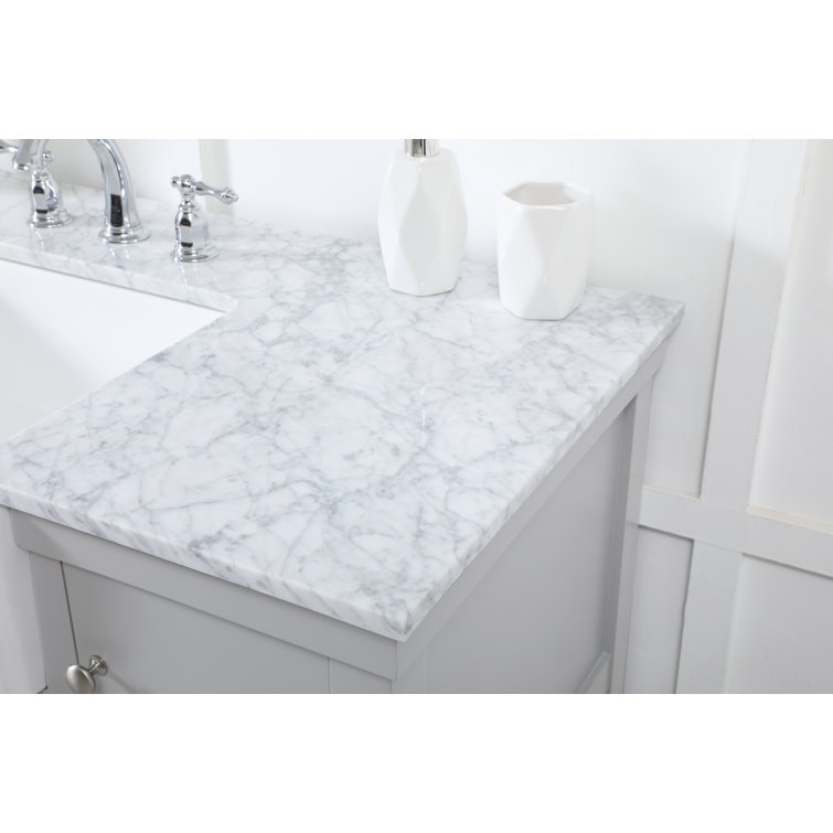 Gray Solid Wood and MDF Single Bathroom Vanity with Carrara Marble Top
