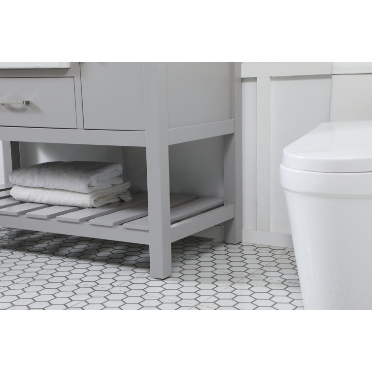 Gray Solid Wood and MDF Single Bathroom Vanity with Carrara Marble Top