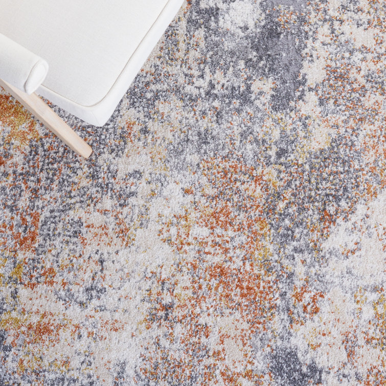Aston Grey Gold Abstract Hand-Knotted Synthetic Area Rug - 3' x 5'