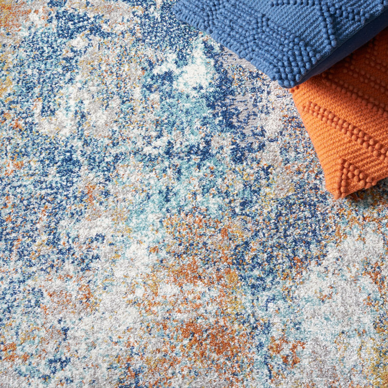 Gray Abstract Stain-Resistant Synthetic Runner Rug, 24" x 4"