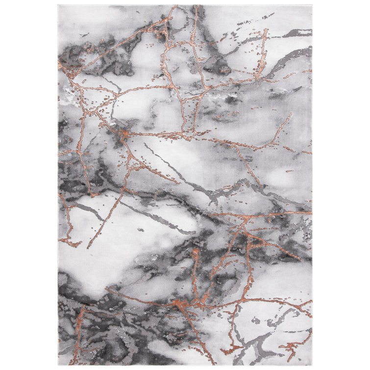 Gray and Orange Abstract Synthetic Rectangular Area Rug