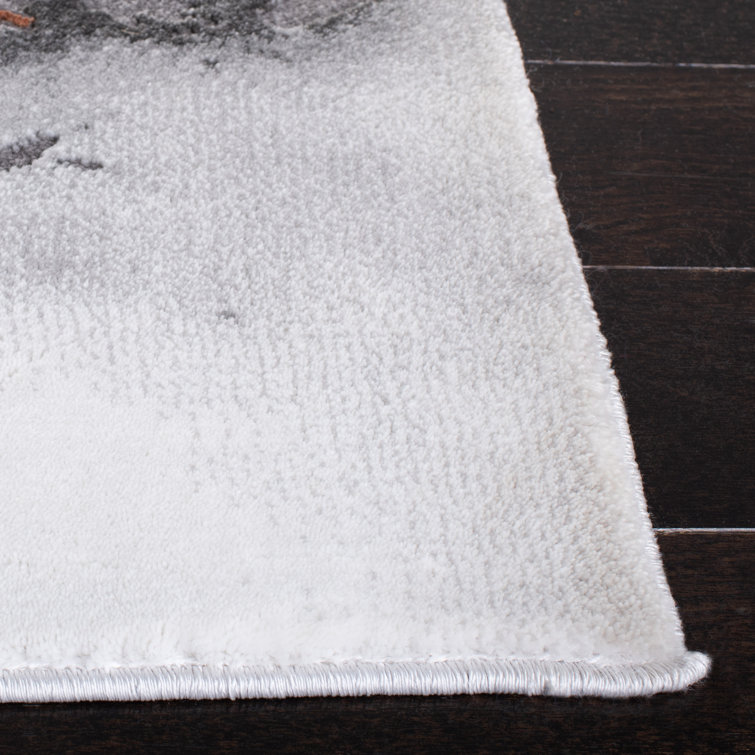 Gray and Orange Abstract Square Synthetic Area Rug
