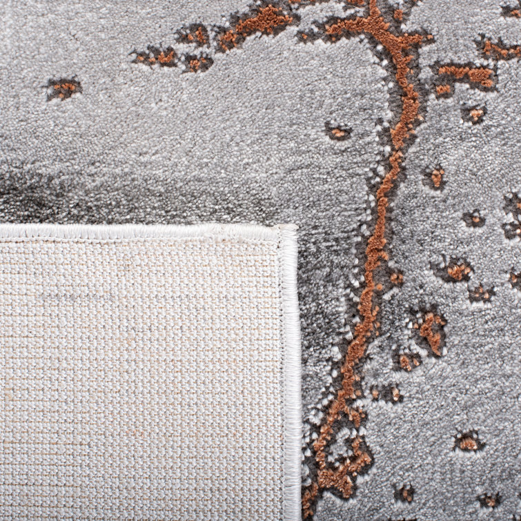 Gray and Orange Abstract Square Synthetic Area Rug