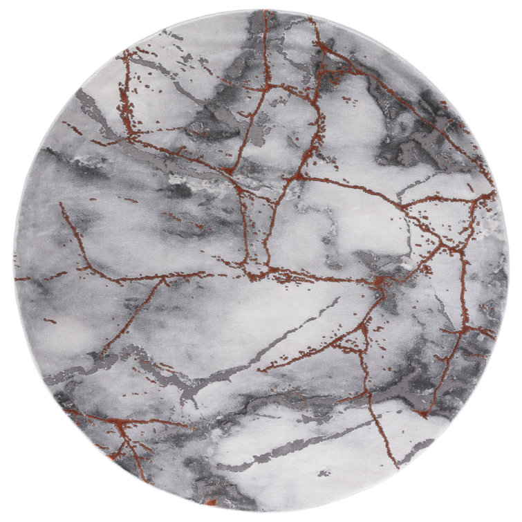 Gray and Orange Round Stain-Resistant Synthetic Rug, 10' x 10'