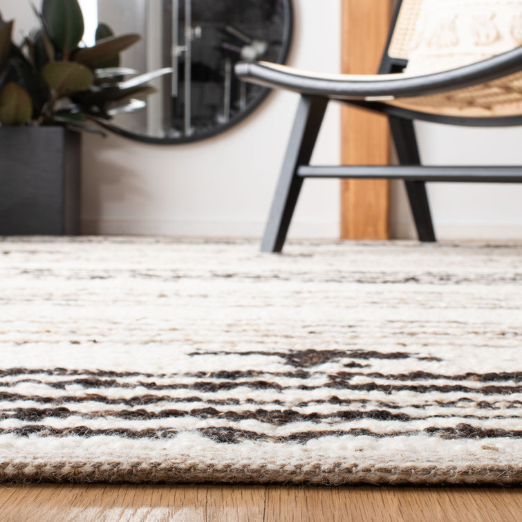 Artisan-Crafted Coastal Black Wool 9' x 12' Handwoven Area Rug