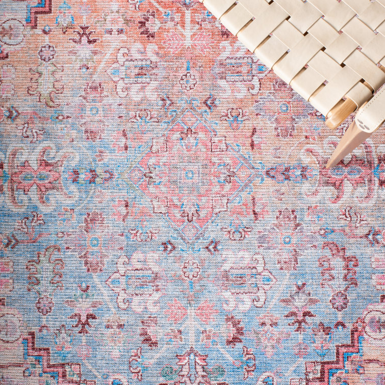 Serapi Rust and Blue Square Hand-Knotted Washable Rug
