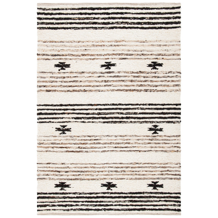 Artisan-Crafted Coastal Black Wool 9' x 12' Handwoven Area Rug