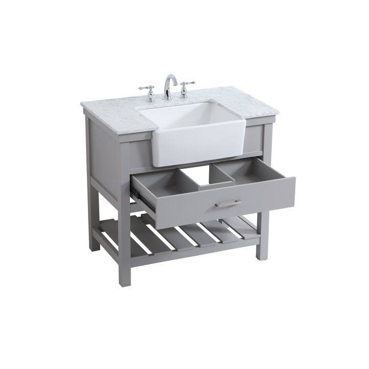 Gray 36" Solid Wood and MDF Single Bathroom Vanity with Carrara Marble Top