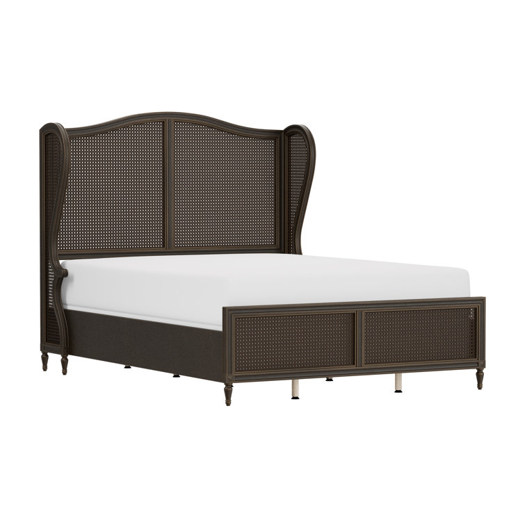 Antique White King Sausalito Bed with Cane Wingback Design