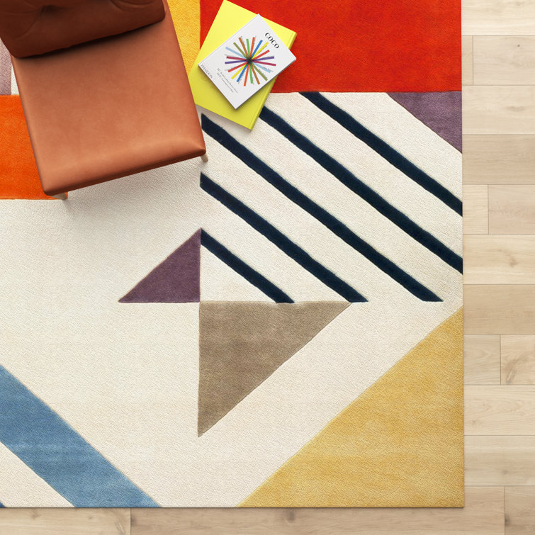 Ivory Square Tufted Handmade Wool Rug with Non-Slip Feature