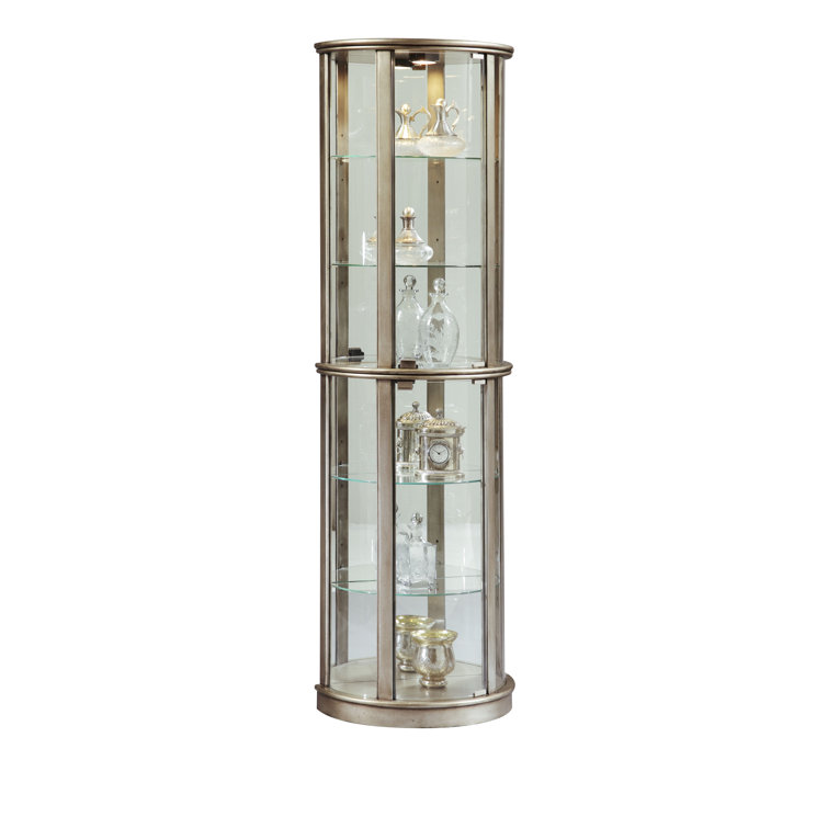 Aged Silver Lighted 5-Shelf Glass Curio Cabinet