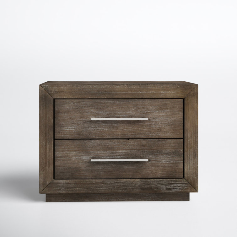 Rustic Dark Pine 2-Drawer Nightstand with USB Charger