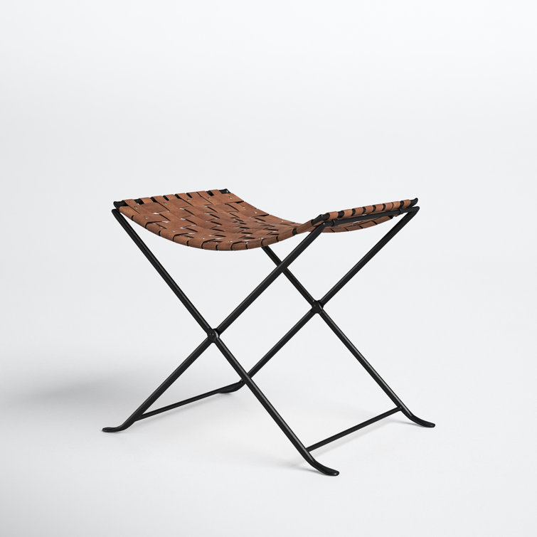 Rustic Charm Black Iron and Brown Leather Stool with Nailhead Trim