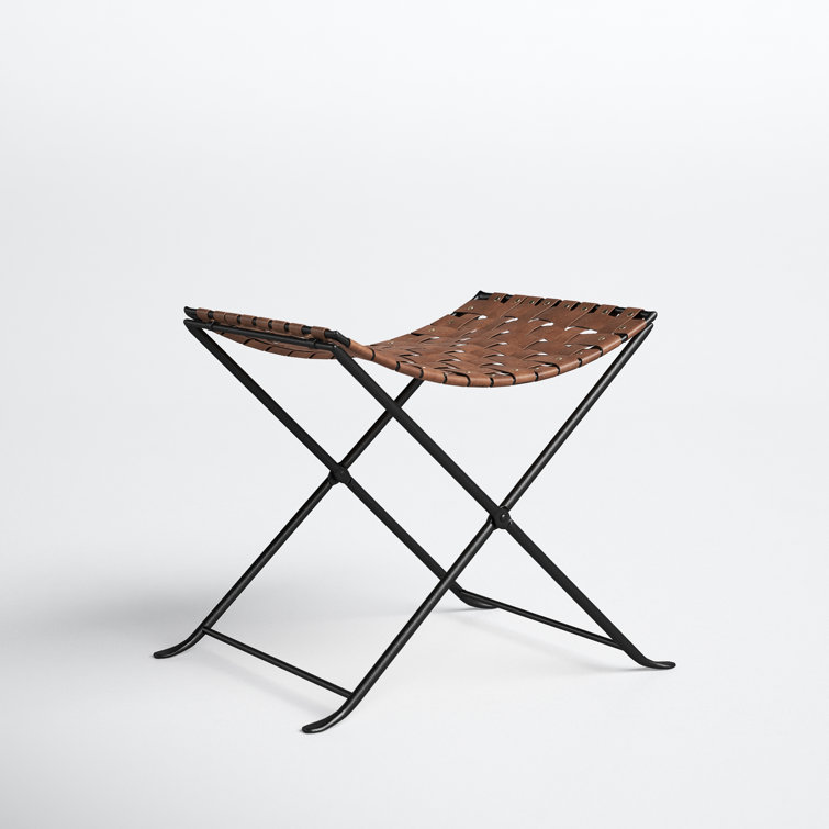 Rustic Charm Black Iron and Brown Leather Stool with Nailhead Trim
