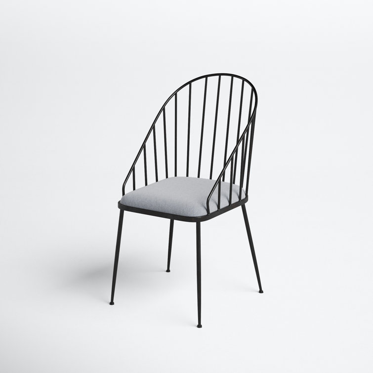 Elegant Black Metal High-Back Windsor Side Chair with Cushion