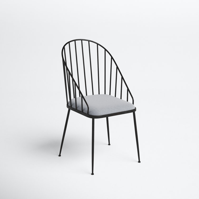 Elegant Black Metal High-Back Windsor Side Chair with Cushion