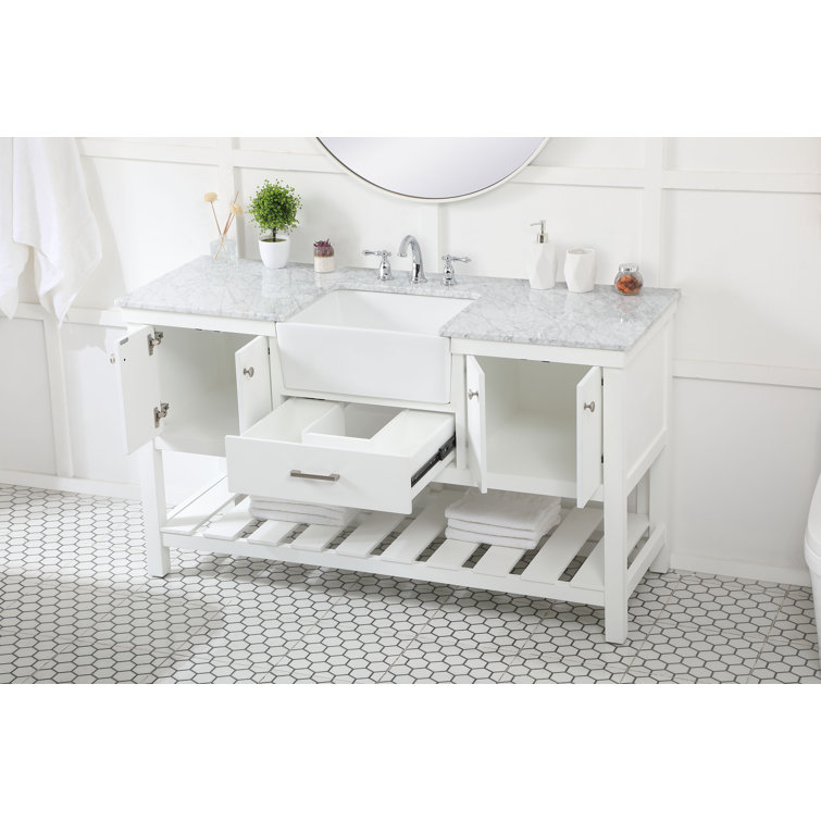 Elegant White Solid Wood and MDF Single Bathroom Vanity with Marble Top