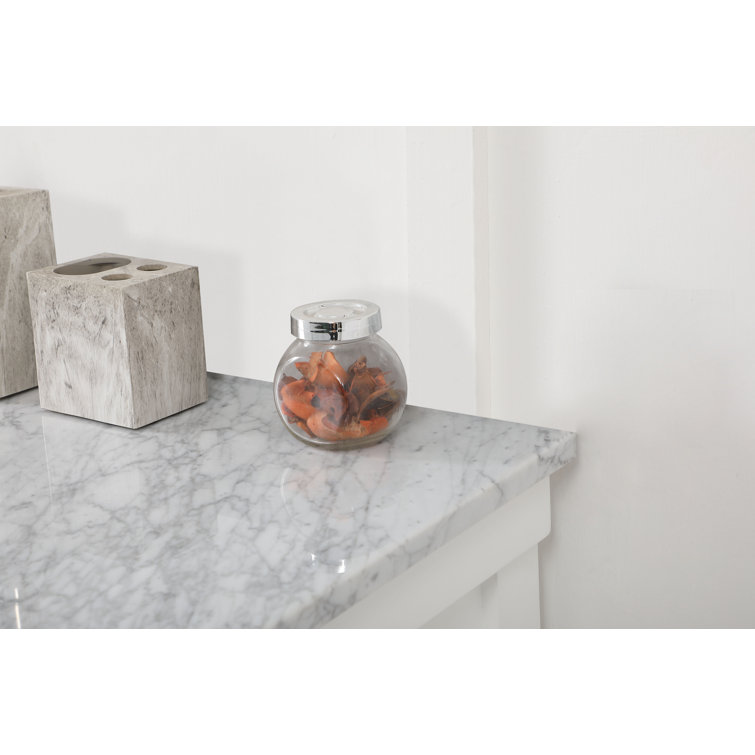 Elegant White Solid Wood and MDF Single Bathroom Vanity with Marble Top