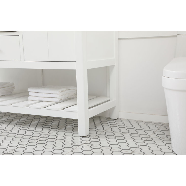 Elegant White Solid Wood and MDF Single Bathroom Vanity with Marble Top