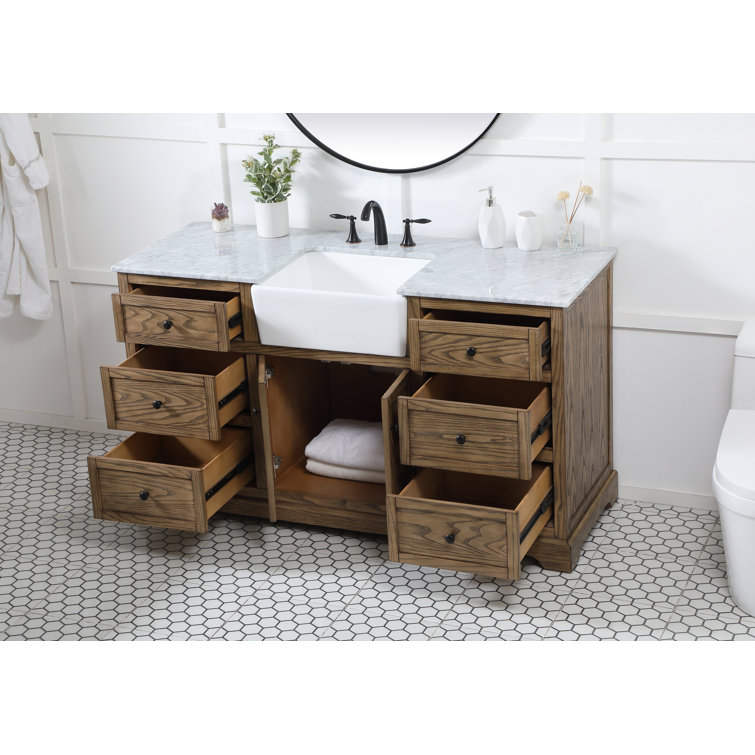 Driftwood 60" Single Bathroom Vanity with Carrara White Marble Top