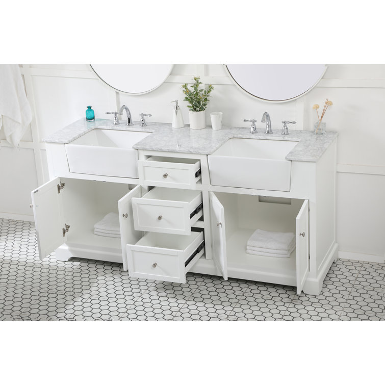 Franklin 72" White Double Bathroom Vanity with Carrara Marble Top