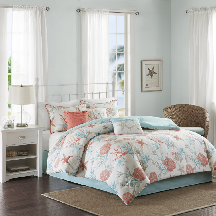 California King Coral Cotton Coastal Comforter Set