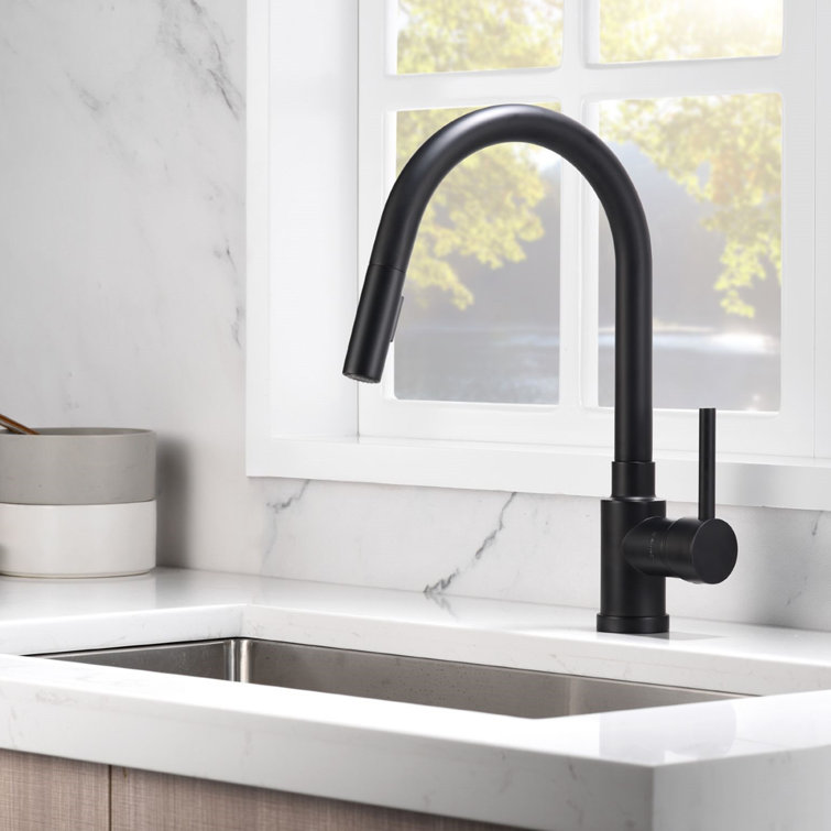 Matte Black Single-Hole Pull-Out Spray Kitchen Faucet