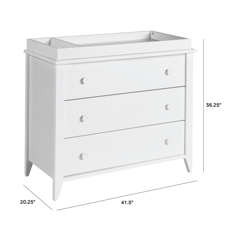 White Mid-Century Modern 3-Drawer Changer Dresser