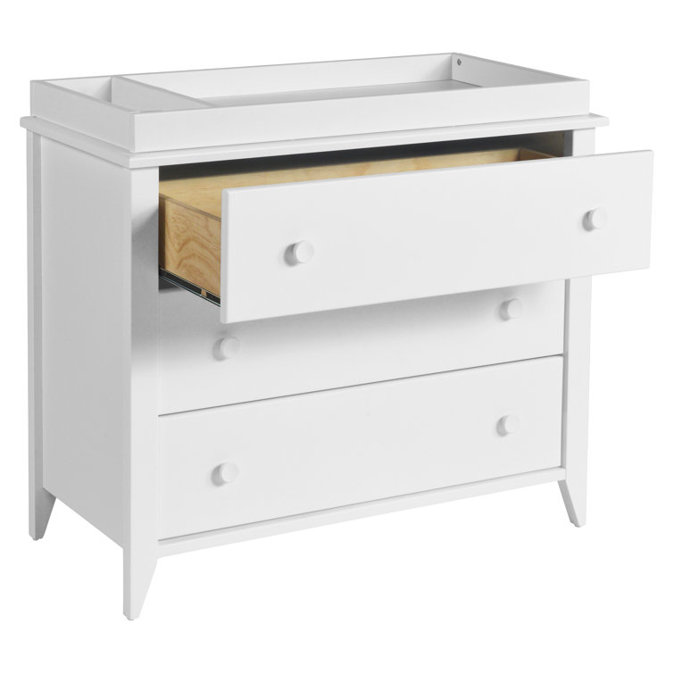 White Mid-Century Modern 3-Drawer Changer Dresser
