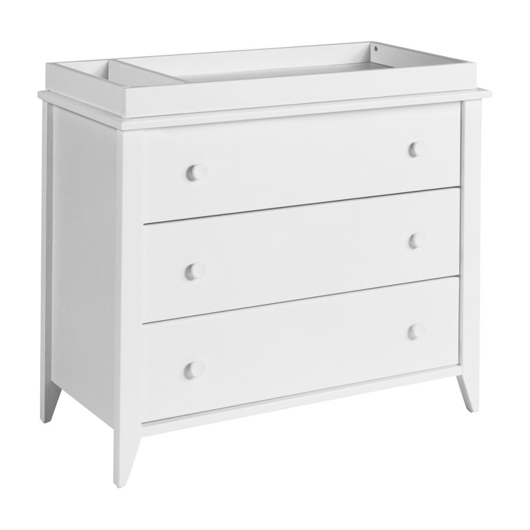 White Mid-Century Modern 3-Drawer Changer Dresser