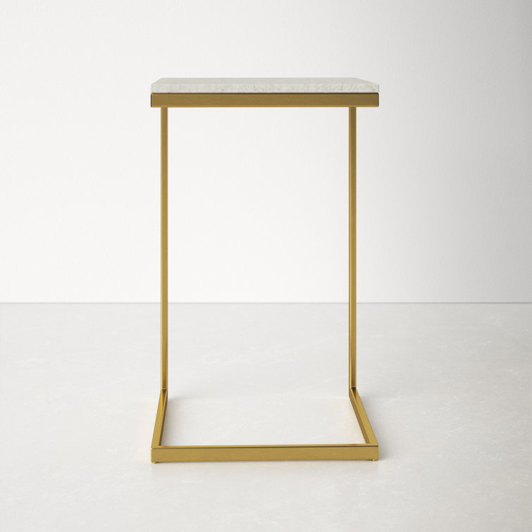 Antique Gold & White Marble Square End Table
