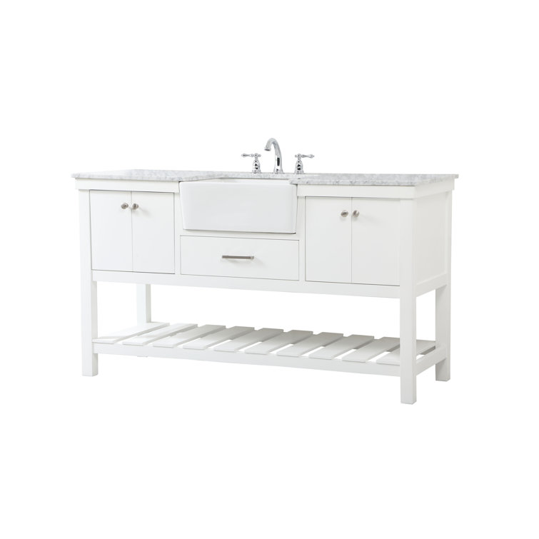 Elegant White Solid Wood and MDF Single Bathroom Vanity with Marble Top
