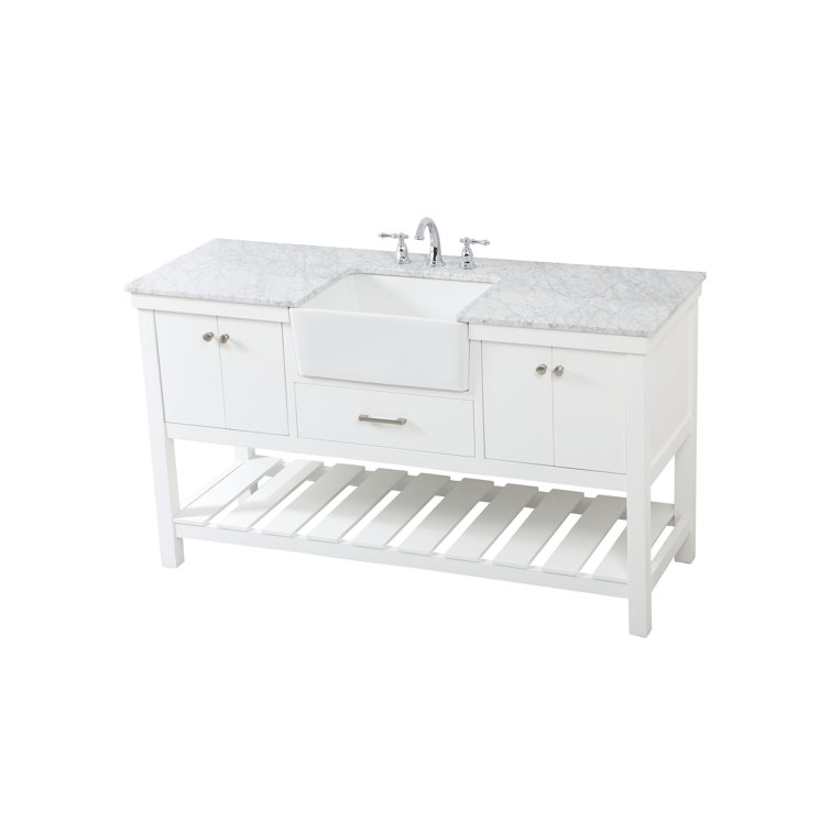 Elegant White Solid Wood and MDF Single Bathroom Vanity with Marble Top