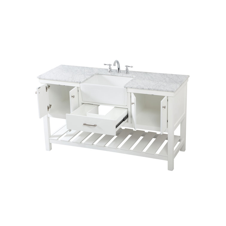 Elegant White Solid Wood and MDF Single Bathroom Vanity with Marble Top