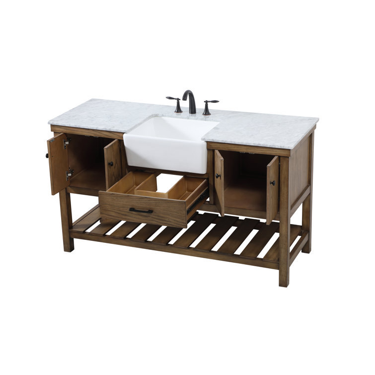 Driftwood Single Bathroom Vanity with Carrara White Marble Top