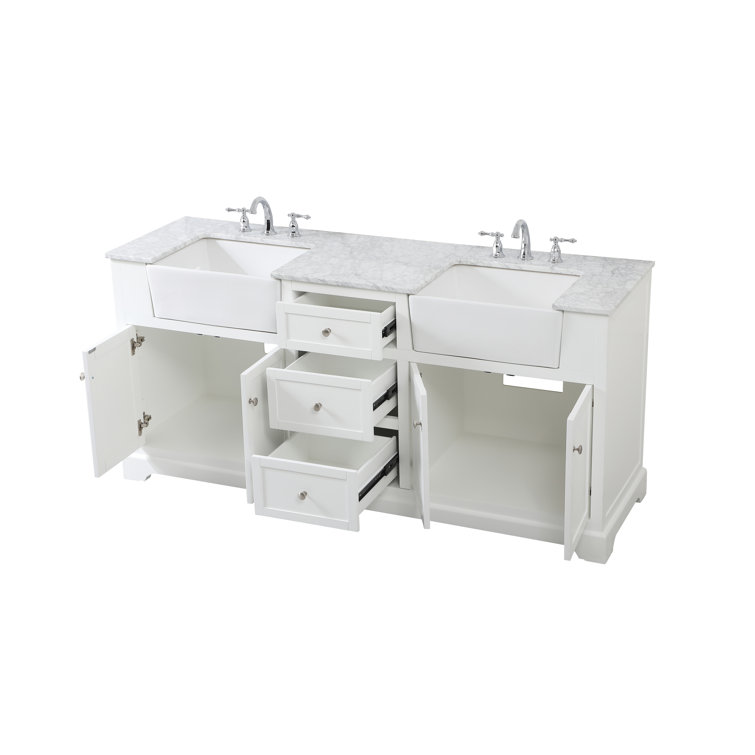 Franklin 72" White Double Bathroom Vanity with Carrara Marble Top