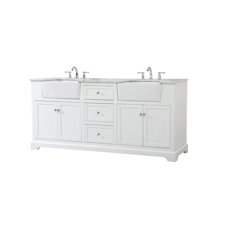 Franklin 72" White Double Bathroom Vanity with Carrara Marble Top