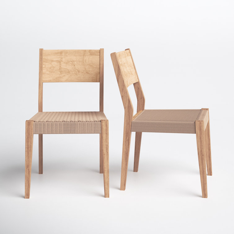 Midcentury Natural Brown Basketweave Rope & Wood Dining Chair Set