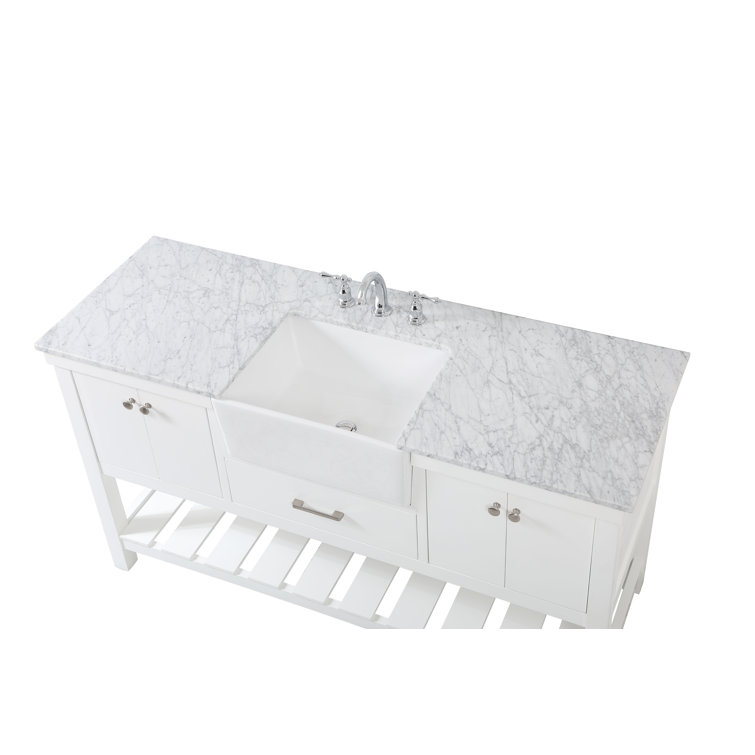 Elegant White Solid Wood and MDF Single Bathroom Vanity with Marble Top