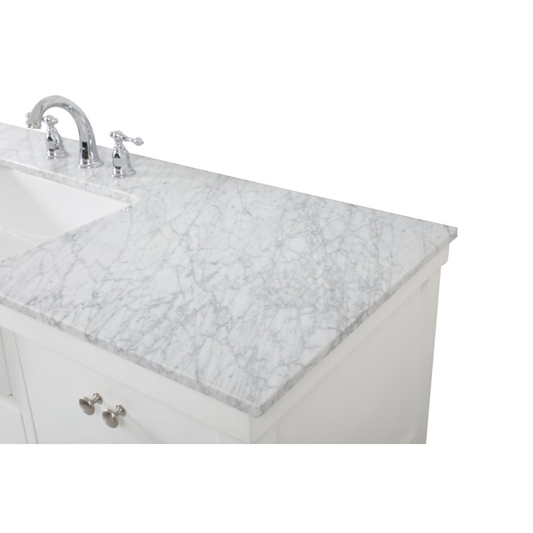 Elegant White Solid Wood and MDF Single Bathroom Vanity with Marble Top