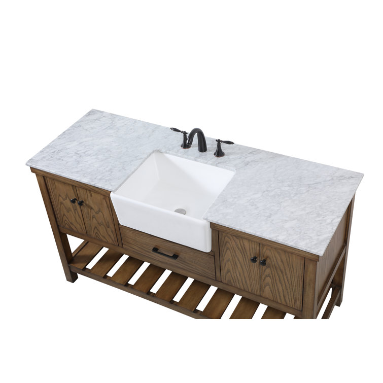 Driftwood Single Bathroom Vanity with Carrara White Marble Top