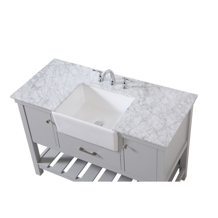 Gray Solid Wood and MDF Single Bathroom Vanity with Carrara Marble Top