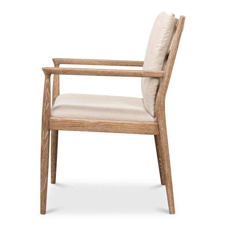 Beige Linen Upholstered Oak Armchair with Square Arms
