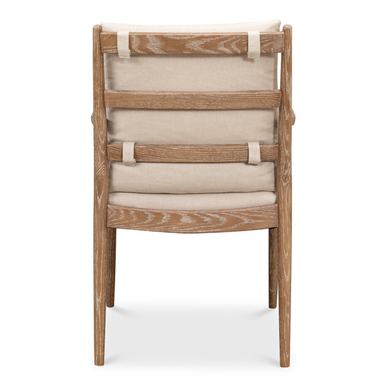 Beige Linen Upholstered Oak Armchair with Square Arms
