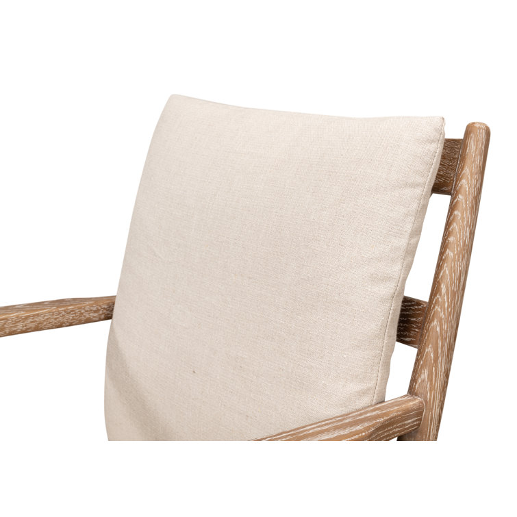Beige Linen Upholstered Oak Armchair with Square Arms