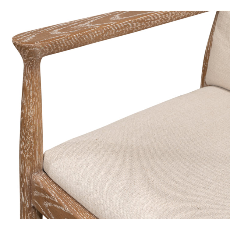 Beige Linen Upholstered Oak Armchair with Square Arms