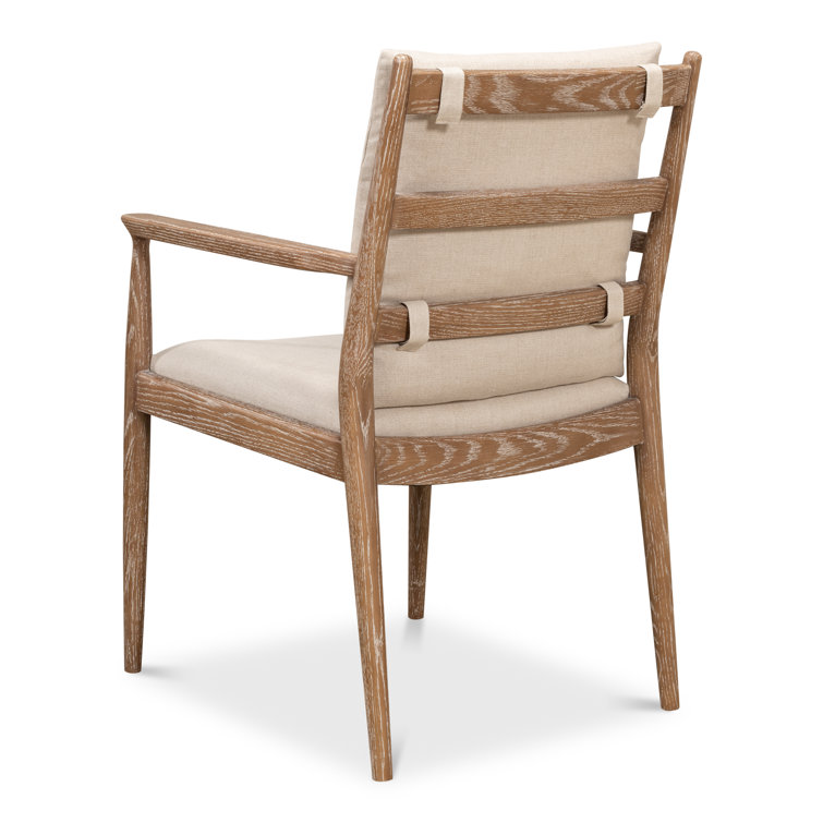 Beige Linen Upholstered Oak Armchair with Square Arms
