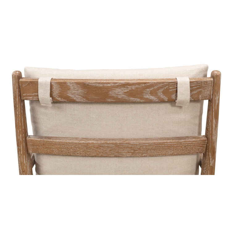 Beige Linen Upholstered Oak Armchair with Square Arms