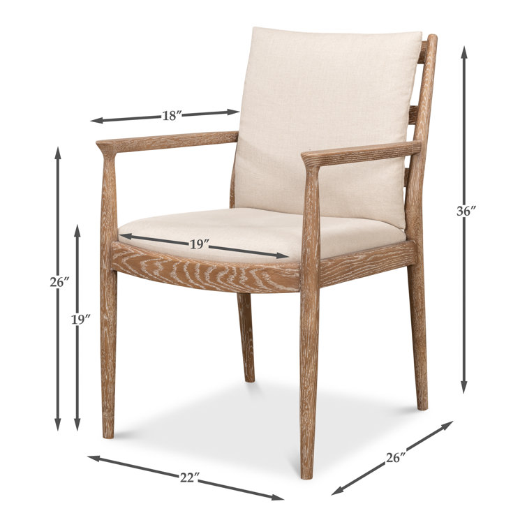 Beige Linen Upholstered Oak Armchair with Square Arms