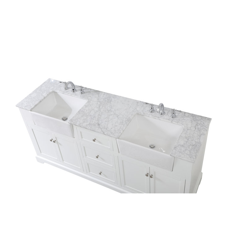 Franklin 72" White Double Bathroom Vanity with Carrara Marble Top
